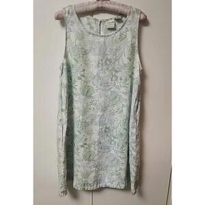 Rachel Zoe womens 100% Linen Green Blue Floral knee length Dress sz M spring